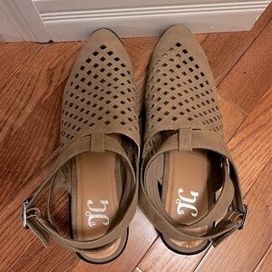 Journee tan bootie-size 12- backless laser cut bootie with thick ankle strap